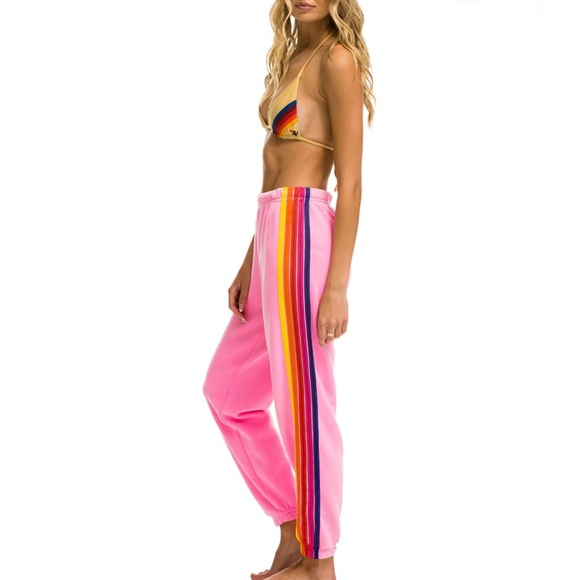 Aviator Nation Pants - AVIATOR NATION striped sweatpants pink